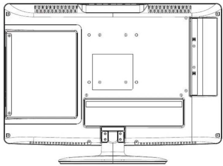 Technical line drawing of a computer monitor with front panel and side panel (no text or symbols)