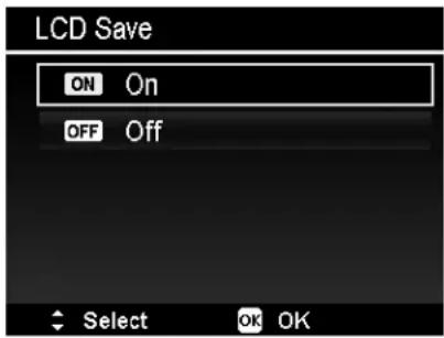 LCD Save ON On OFF Off Select OK OK