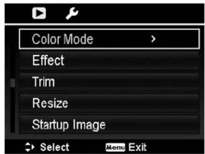 Color Mode Effect Trim Resize Startup Image Select Menu Exit