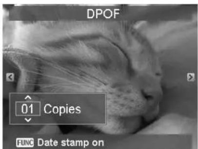 DPOF 01 Copies FUNC Date stamp on