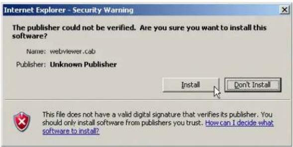 Internet Explorer - Security Warning The publisher could not be verified. Are you sure you want to install this software? Name: webviewer.cab Publisher: Unknown Publisher Install Don't Install This file does not have a valid digital signature that verifies its publisher. You should only install software from publishers you trust. How can I decide what software to install?