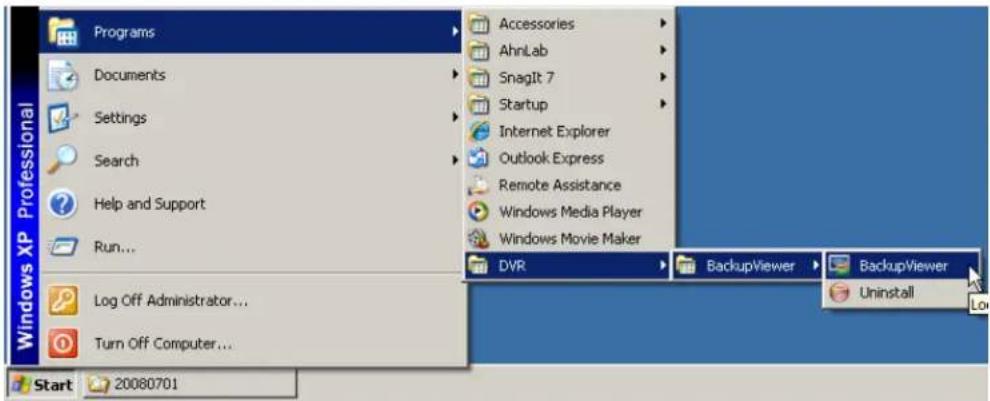 Programs Documents Settings Search Help and Support Run... Log Off Administrator... Turn Off Computer... Start 20080701 Accessories AhnLab SnagIt 7 Startup Internet Explorer Outlook Express Remote Assistance Windows Media Player Windows Movie Maker DVR BackupViewer BackupViewer Uninstall Low