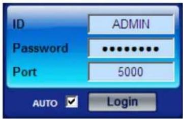 ID Password Port ADMIN ************ 5000 AUTO Login