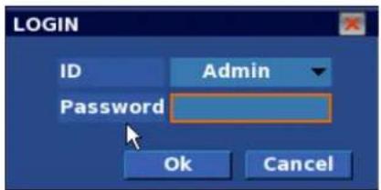 LOGIN ID Admin Password Ok Cancel
