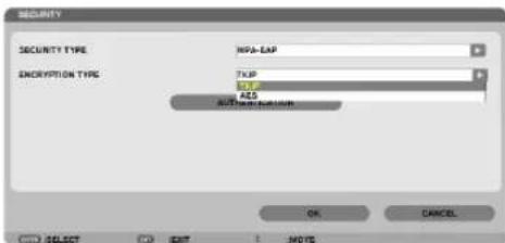 SECURITY SECURITY TYPE ENCRYPTION TYPE NSA-ESF TCP USB ABS AUTO-EDUCATION OK CANCEL SELECT EXIT MOTE