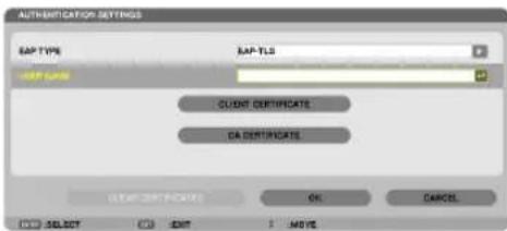 AUTHORIZATION SETTINGS SAP TYPE SAP-TLS CAP-TLS CLIENT CERTIFICATE CA CERTIFICATE SELECT OK CANCEL