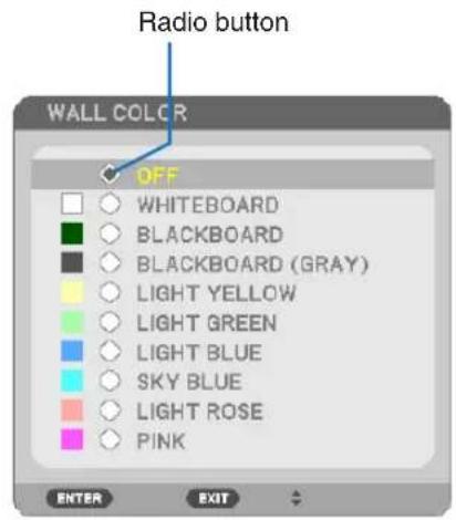 Radio button WALL COLOR OFF WHITEBOARD BLACKBOARD BLACKBOARD (GRAY) LIGHT YELLOW LIGHT GREEN LIGHT BLUE SKY BLUE LIGHT ROSE PINK ENTER EXIT