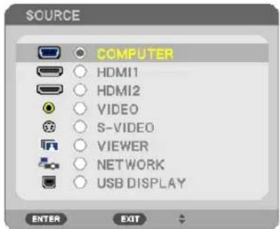 SOURCE COMPUTER HDMI1 HDMI2 VIDEO S-VIDEO VIEWER NETWORK USB DISPLAY ENTER EXIT
