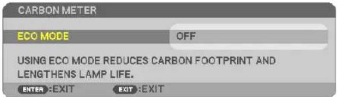 CARBON METER ECO MODE OFF USING ECO MODE REDUCES CARBON FOOTPRINT AND LENGTHENS LAMP LIFE. ENTER :EXIT EXIT :EXIT