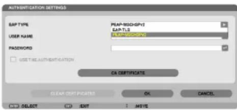 AUTHENTICATION SETTINGS SAP TYPE PEAP-MSO-GPY2 SAP-TLS USER NAME SAP-TLS PASSWORD CA CERTIFICATE USE THE AUTHENTICATION CLEAR CERTIFICATES OK CANCEL NO SELECT OK EXIT MOVE