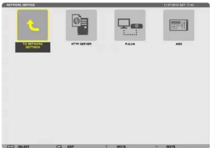 NETWORK SERVICE 11/07/2010 04T 17:43 TO NETWORK SETTINGS HTTP SERVER FLink AMX SELECT EXIT MOVE MOVE