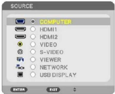 SOURCE COMPUTER HDMI1 HDMI2 VIDEO S-VIDEO VIEWER NETWORK USB DISPLAY ENTER EXIT
