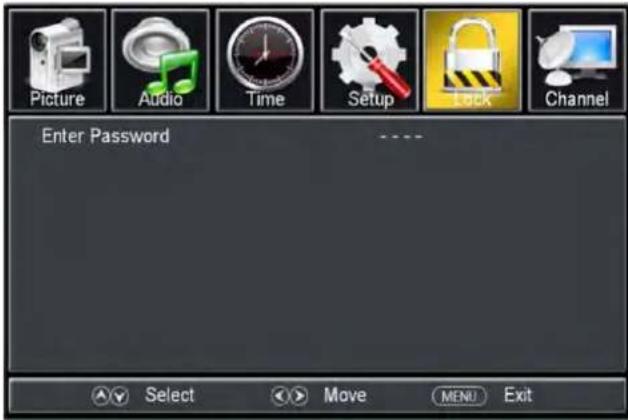 Picture Audio Time Setup Lock Channel Enter Password - Select Move MENU Exit