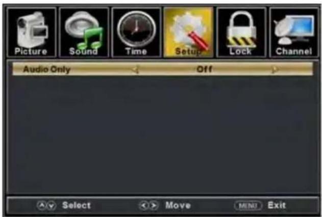 Picture Sound Time Setup Lock Channel Audio Only Off Select Move MENU Exit