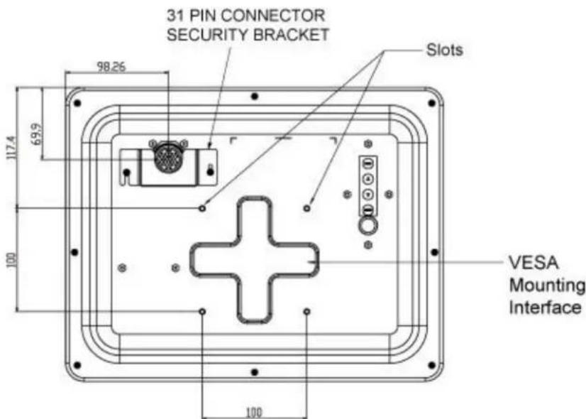 31 PIN CONNECTOR SECURITY BRACKET Slots 98.26 69.9 117.4 100 VESA Mounting Interface 100