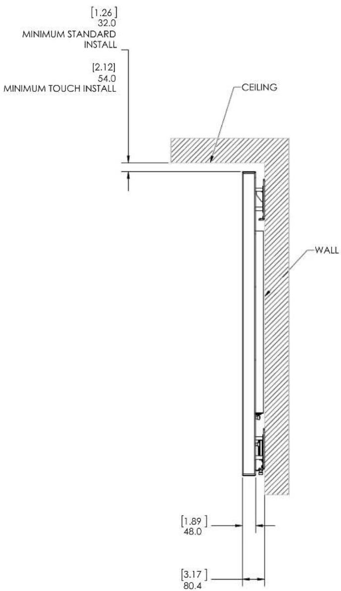 [1.26] 32.0 MINIMUM STANDARD INSTALL [2.12] 54.0 MINIMUM TOUCH INSTALL CEILING WALL [1.89] 48.0 [3.17] 80.4