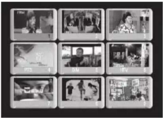 Grid of nine grayscale video thumbnails with Chinese labels, showing various scenes and content.