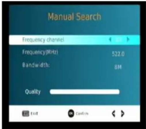 Manual Search Frequency channel Frequency(MHz) 522.0 Bandwidth: 8M Quality EXIT Confirm