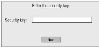 Enter the security key. Security key: Next