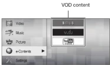 VOD content Video Music Picture e-Contents Settings NETFLIX vdu YouTube WORCE