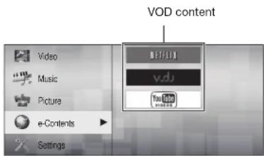 VOD content Video Music Picture e-Contents Settings NETFLIX v.d. YouTube WEDD