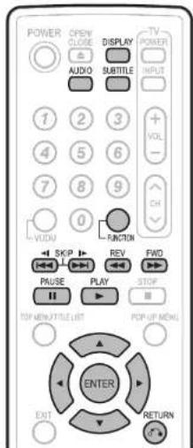 POWER OPEN CLOSE DISPLAY TV POWER AUDIO SUBTITLE INPUT + VOL - CH 1 2 3 4 5 6 7 8 9 0 FUNCTION SKIP REV FWD PAUSE PLAY STOP TSP/MENU/TITLE LIST POP UP MENU ENTER EXIT RETURN