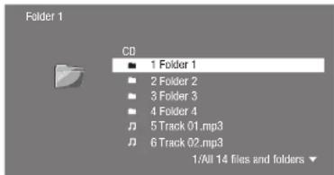 Folder 1 CD ■ 1 Folder 1 ■ 2 Folder 2 ■ 3 Folder 3 ■ 4 Folder 4 J 5 Track 01.mp3 J 6 Track 02.mp3 1/All 14 files and folders