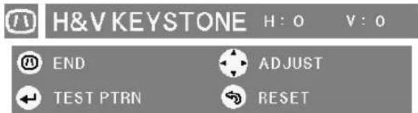 H&V KEYSTONE H: 0 V: 0 END ADJUST TEST PTRN RESET
