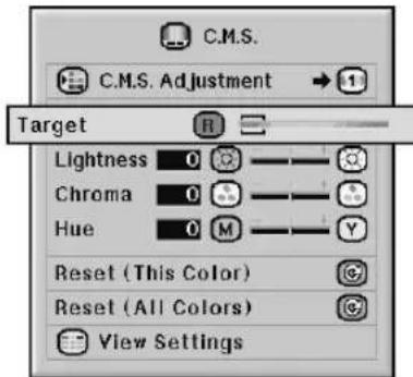 C.M.S. C.M.S. Adjustment → 1 Target R Lightness 0 Chroma 0 Hue 0 M Reset (This Color) Reset (All Colors) View Settings
