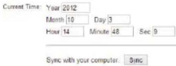 Current Time: Year 2012 Month 10 Day 3 Hour 14 Minute 48 Sec 9 Sync with your computer. Sync