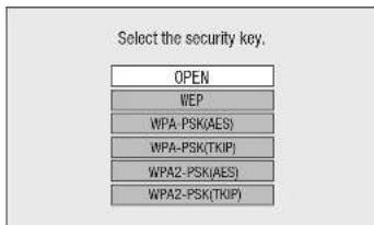 Select the security key. OPEN WEP WPA-PSK(AES) WPA-PSK(TKIP) WPA2-PSK(AES) WPA2-PSK(TKIP)