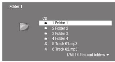 Folder 1 CD ■ 1 Folder 1 ■ 2 Folder 2 ■ 3 Folder 3 ■ 4 Folder 4 □ 5 Track 01.mp3 □ 6 Track 02.mp3 1/All 14 files and folders