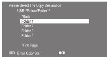 Please Select The Copy Destination USB1/Picture/Folder1/ *Back Folder 1 Folder 2 Folder 3 Folder 4 *First Page Enter Copy Start