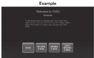 Example Welcome to VUDU Attention E-mail refreshes for cleaning your free credit have been sent by www.vudu.com/ vudu.com. Please follow These extra accounts to simple your account and copy (VUD) BACK RE-SEND E-MAIL CHANGE E-MAIL CAN'T Receive E-MAIL