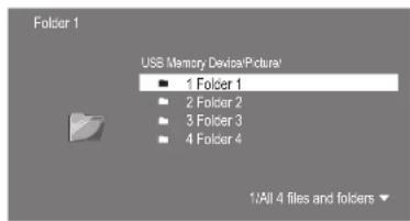 Folder 1 USB Memory Device/Picture ■ 1 Folder 1 ■ 2 Folder 2 ■ 3 Folder 3 ■ 4 Folder 4 1/All 4 files and folders
