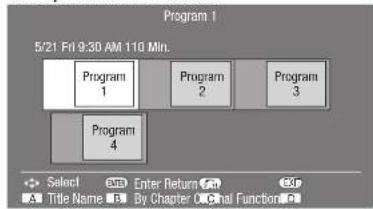 Program 1 5/21 Fri 9:30 AM 110 Min. Program 1 Program 2 Program 3 Program 4 Select Enter Return Title Name By Chapter Decimal Function