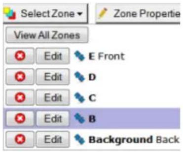 Select Zone View All Zones Edit E Front Edit D Edit C Edit B Edit Background Back