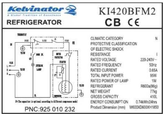 KELVINATOR KI420BFM2 - Technical Specifications Technical Specifications - 1