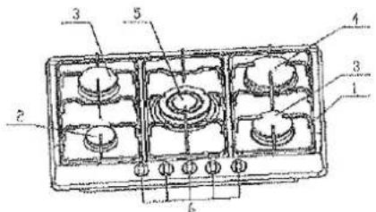 Technical diagram of a gas stove with numbered components for identification