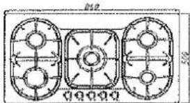 Pure technical diagram of three symmetrical mechanical components with no text or symbols