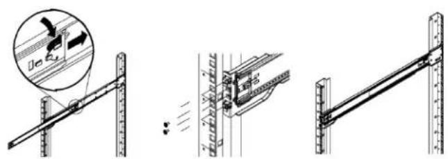 Technical diagram showing three stages of a mechanical assembly: wire connection, structural detail, and post installation.