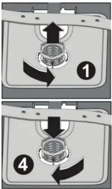 Diagram showing two mechanical components with numbered parts and directional arrows indicating motion or movement.