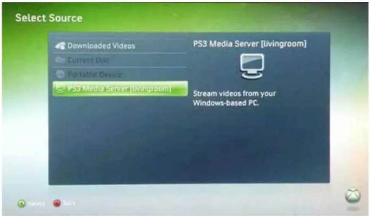 Select Source Downloaded Videos Current Disk Portable Device PS3 Media Server (Livingroom) PS3 Media Server [Livingroom] Stream videos from your Windows-based PC.