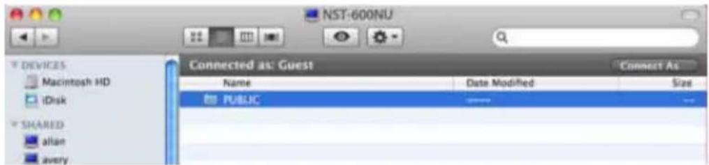 NST-600NU Connected as: Guest Name Data Modified Size PUBLIC Connect As
