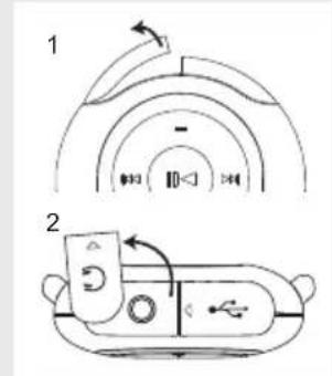 Diagram showing two labeled parts of a device with speaker and control buttons, likely illustrating a mechanical or electronic design concept.