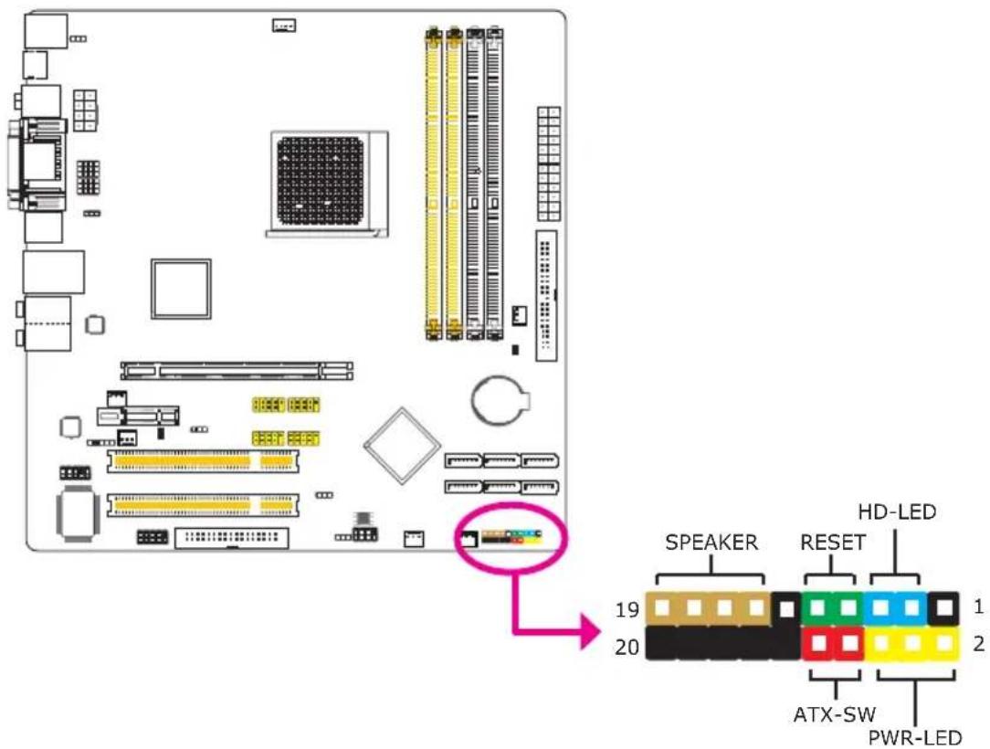 SPEAKER RESET HD-LED 19 20 1 2 ATX-SW PWR-LED