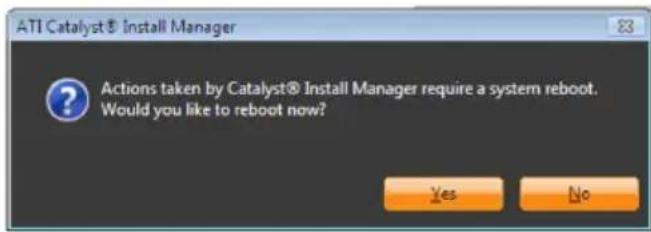 ATI Catalyst® Install Manager Actions taken by Catalyst® Install Manager require a system reboot. Would you like to reboot now? Yes No