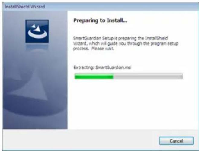 InstallShield Wizard Preparing to Install... SmartGuardian Setup is preparing the InstallShield Wizard, which will guide you through the program setup process. Please wait. Extracting: SmartGuardian.msi Cancel