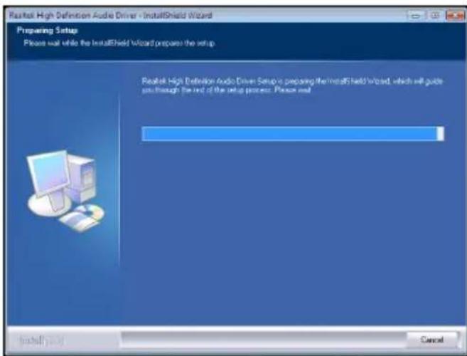 Realtek High Definition Audio Driver - InstallShield Wizard Preparing Setup Please wait while the InstallShield Wizard prepare the setup. Realtek High Definition Audio Driver Setup is preparing the InstallShield Wizard, which will guide you through the end of the setup process. Please wait.