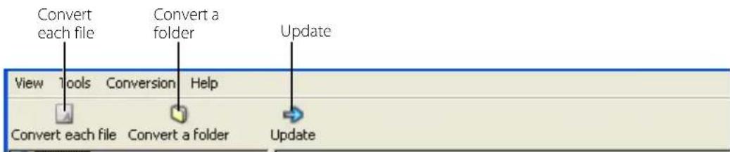 Convert each file Convert a folder Update View Tools Conversion Help Convert each file Convert a folder Update